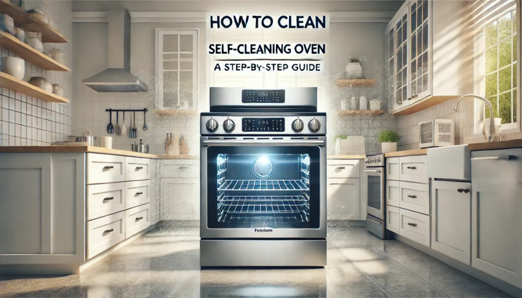 Visual instructions on how to clean a self-cleaning oven, highlighting how to clean a Frigidaire self-cleaning oven effectively.