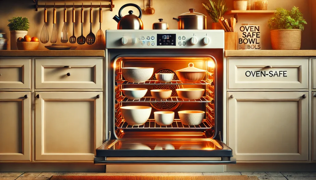 A simple kitchen scene with a stove and oven, raising the question: Can you put bowls in the oven without issues?