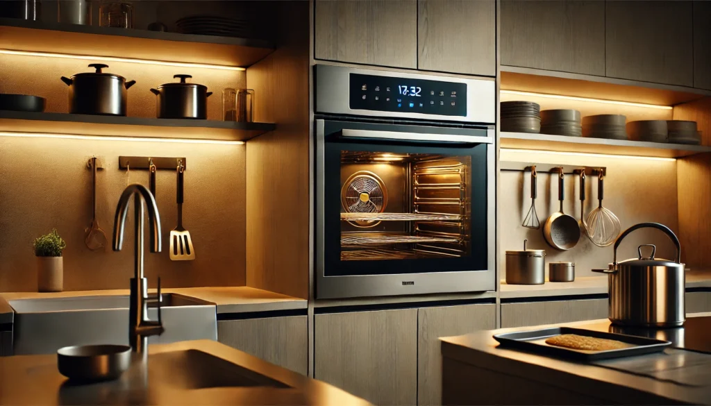 A kitchen featuring a stainless steel oven and sink, ideal for those seeking the best wall oven under $1000.